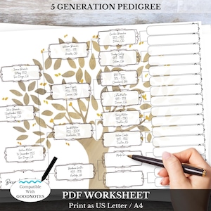 5 Generation Family Tree Printable ~ PDF Pedigree Chart ~ Digital Genealogy Template ~ DIY Ancestry Worksheet ~ Goodnotes Compatible ~ RAY