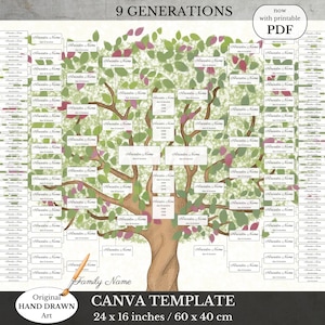 Family Tree Template ~ 9 Generations ~ DIY Editable in Canva ~ DERRY