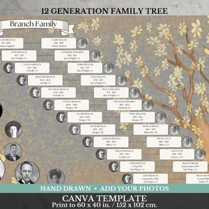 12 Generation Family Tree with Photos ~ DAR / SAR & Mayflower ~ Canva Template ~ KIVA