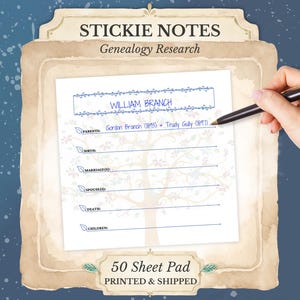 Genealogy Post-it® Notes ~ Family Tree Worksheet for Ancestry Research ~ WHIMSY
