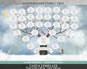 6 Generation Family Tree ~ Canva Template & PDF ~ TALVI