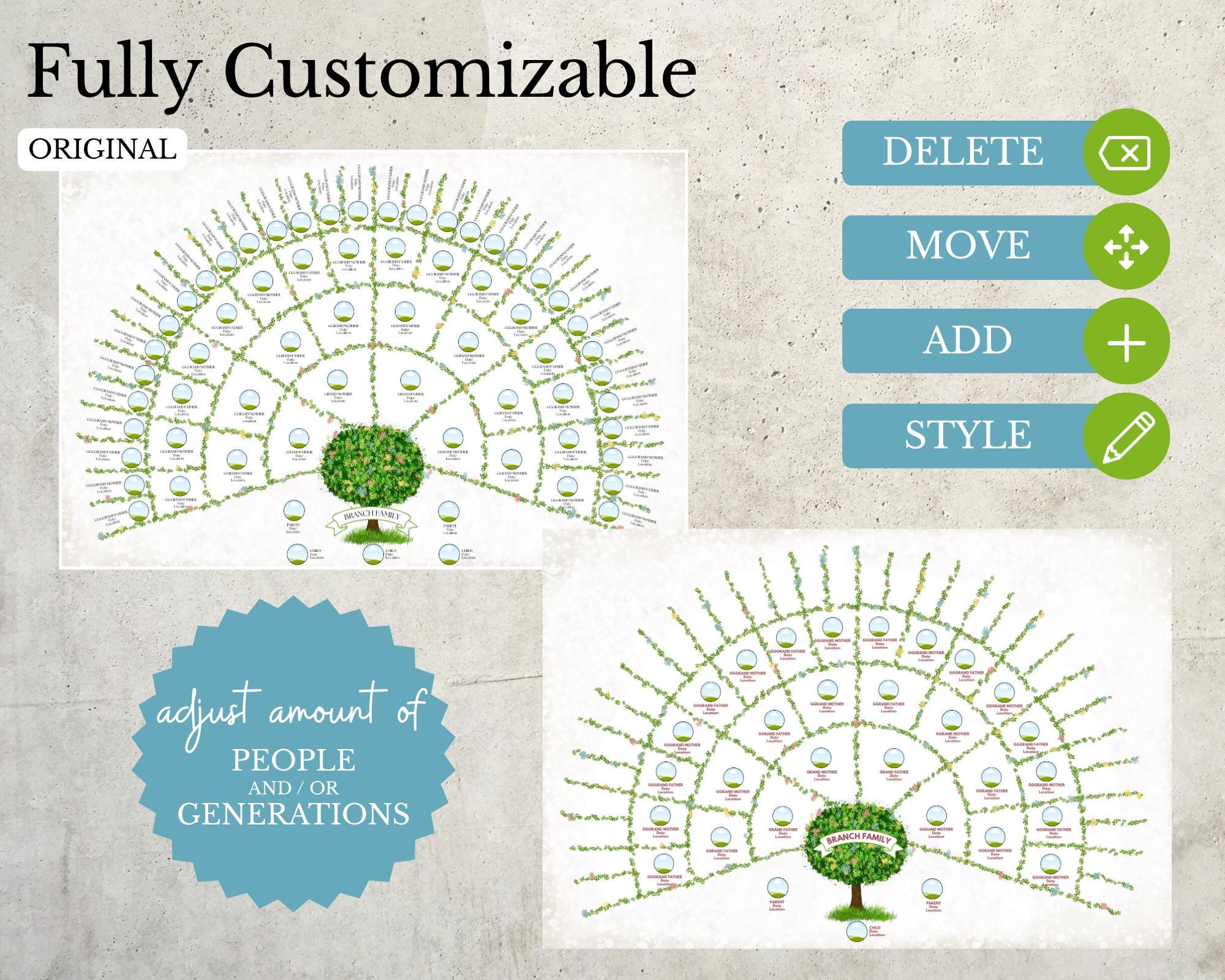 Family Tree Template ~ 6 Generations With Photos ~ Easy Edit in Canva ...