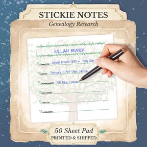 Genealogy Sticky Notes, Ancestry Tool, Family History Organizer, Library Research