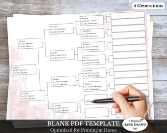 Pedigree Chart ~ 5 Generation ~ Genealogy Template ~ PDF ROSE