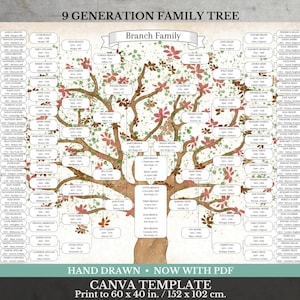 9 Generation Family Tree ~ Canva Template & PDF ~ OUD