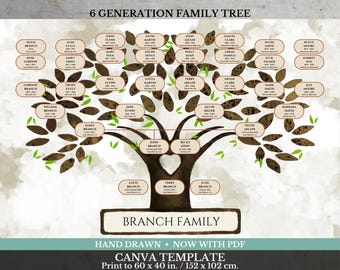 6 Generation Family Tree ~ Canva Template & PDF ~ KOFI