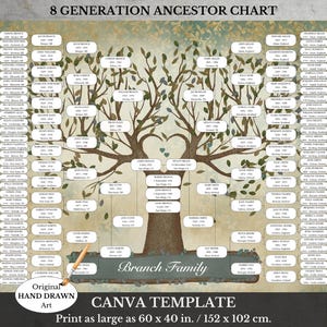 8 Generation Large Blank Family Tree ~ Genealogy Chart ~ Digital Instant Download ~ Editable Ancestry Tree Poster ~ TUTIO
