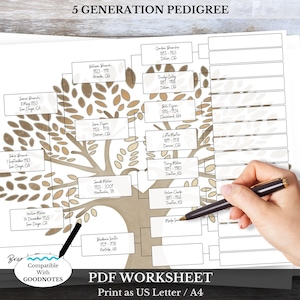 5 Generation Family Tree Printable ~ PDF Pedigree Chart ~ Digital Genealogy Template ~ DIY Ancestry Worksheet ~ Goodnotes Compatible ~ LAIT