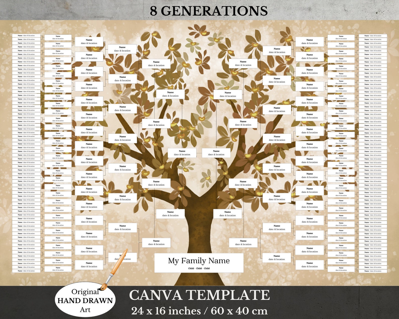 8 Generation Large Blank Family Tree Genealogy Chart Digital Instant ...