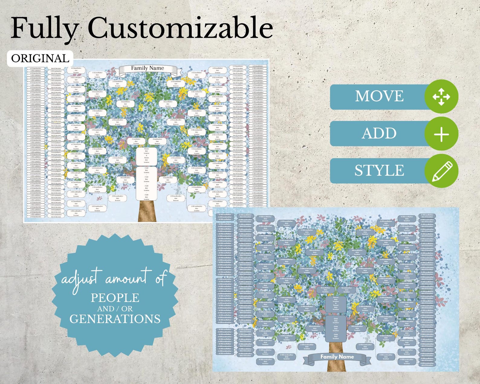 9 Generation Family Tree Canva Template & PDF ~ AZULIO - Etsy Canada