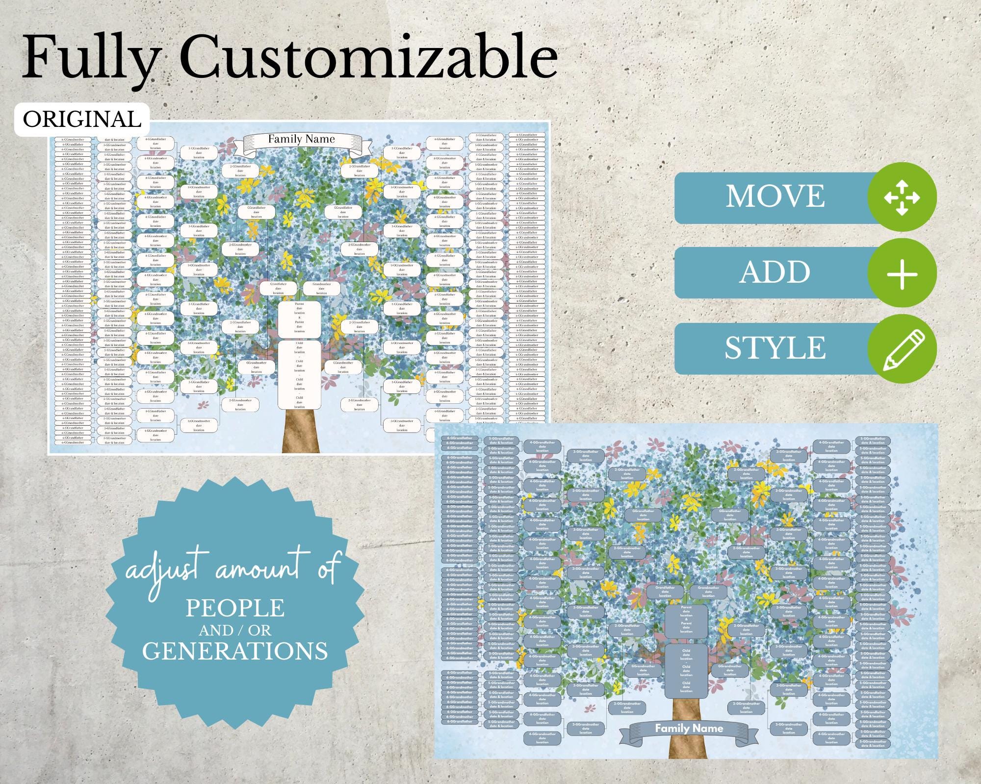 9 Generation Family Tree Canva Template & PDF ~ AZULIO - Etsy