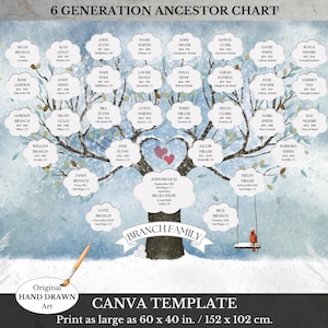 Family Tree Canva Template ~ 6 Generation ~ Genealogy Pedigree ~ Ancestry Chart ~ TALVI