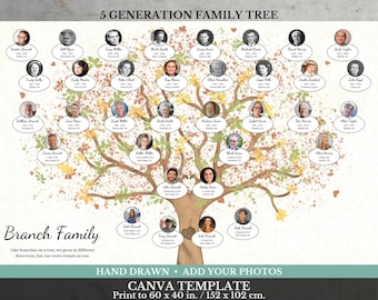 5 Generation Family Tree with Photos ~ Canva Template ~ CELESTE