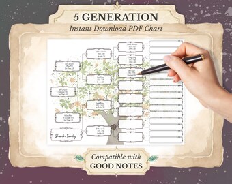 5 Generation Family Tree PDF | Printable Genealogy Notebook Page | Ancestry Pedigree Research Chart