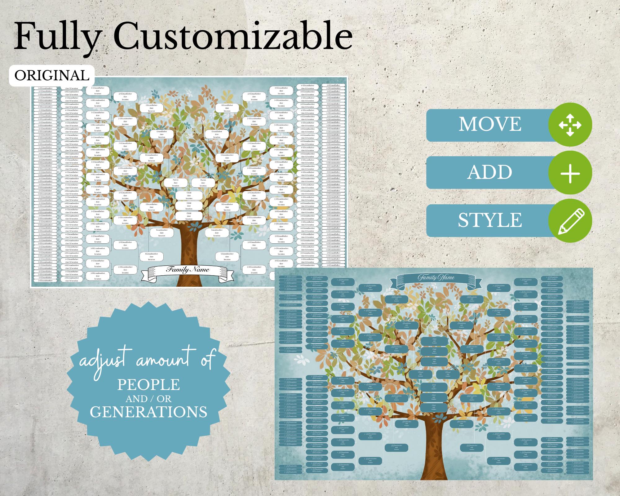 8 Generation Large Blank Family Tree ~ Canva Template ~ UTAX - Etsy