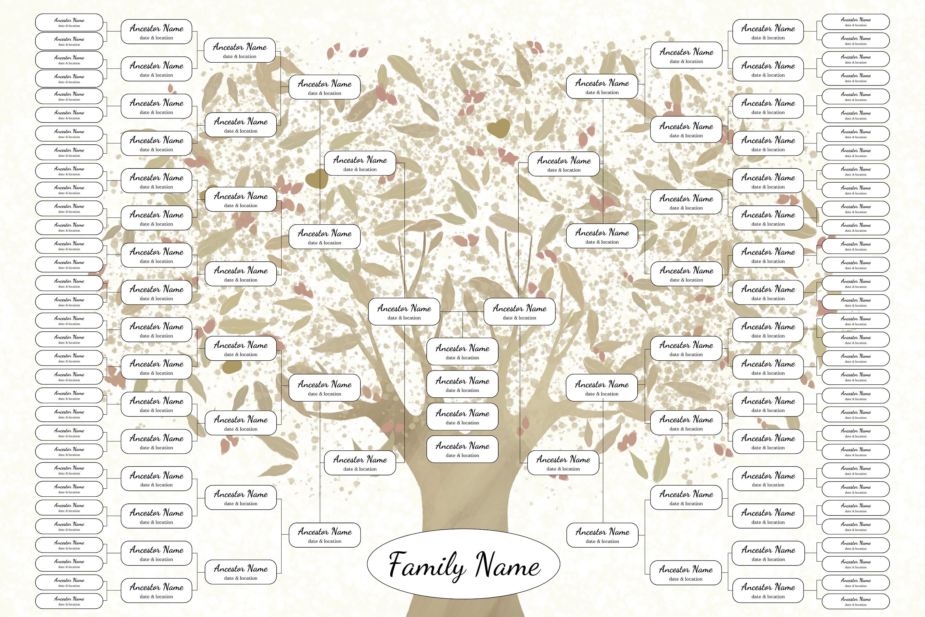 7 Generation Family Tree Pedigree Blank Ancestry Chart DIY Printable ...