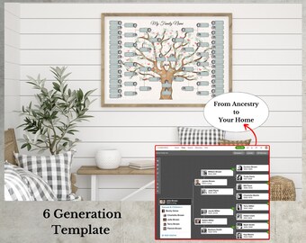 Blank Family Tree Chart ~ Ancestry Template ~ Customizable in Canva ~ 6 Generations ~ AMORE