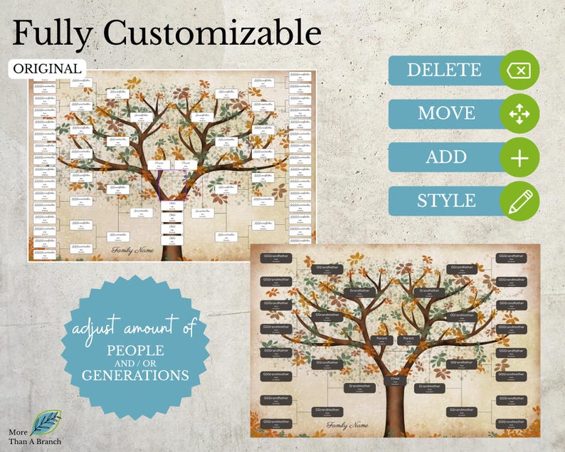 6 Generation Family Tree Chart ~ Printable Canva Template ~ LEEF - Etsy