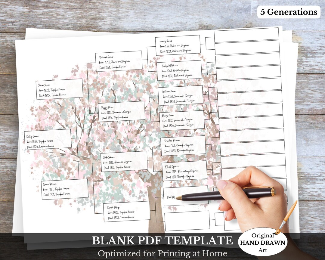 PDF Family Tree Template 5 Gen Pedigree Chart Easy Print PDF TWEE - Etsy