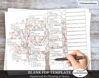 PDF Family Tree Template ~ 5 Gen Pedigree Chart ~ Easy Print ~ PDF TWEE