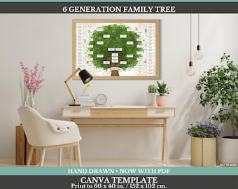 Árbol genealógico de 6 generaciones ~ Plantilla Canva y PDF ~ OAK