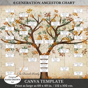 6 Generation Family Tree ~ Hand Drawn Canva Template ~ Genealogy Pedigree ~ Ancestry Chart for Family History ~ Maternal and Paternal ~ LEEF