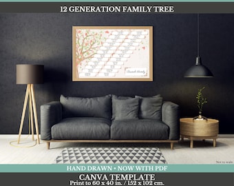12 Generation Family Tree  ~ DAR / SAR / Mayflower / Surname ~ Canva Template & PDF ~ Cheriz