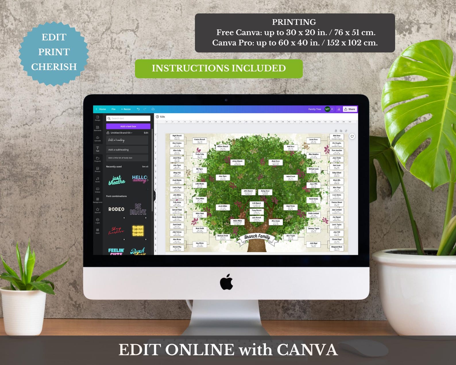DIY 6 Generation Digital Family Tree Template ~ Family Pedigree Wall ...