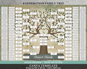 8 Generation Family Tree ~ Canva Template & PDF ~ TUTIO