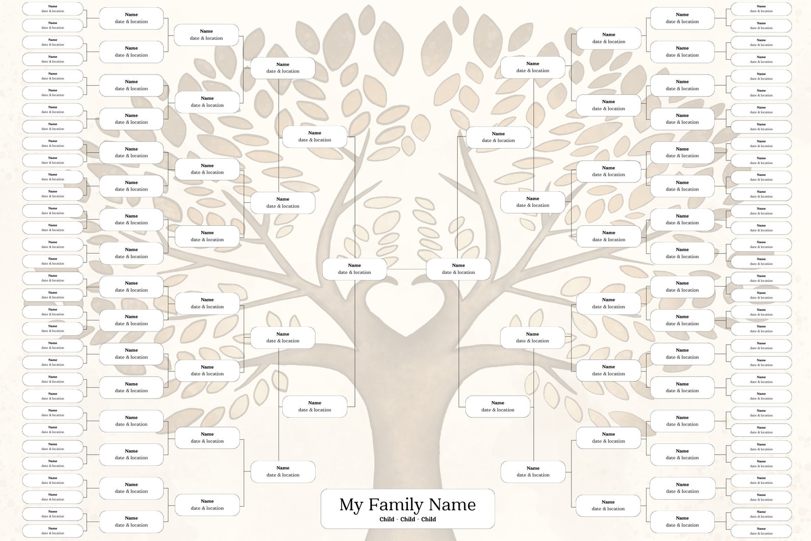 7 Generation Family Tree Pedigree Blank Ancestry Chart DIY Printable ...
