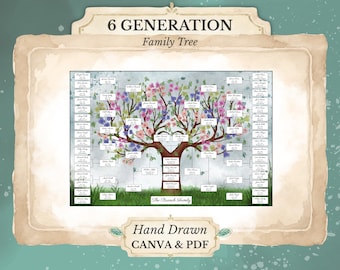 6 Generation Family Tree ~ Canva Template & PDF ~ MIEL