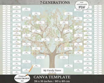 7 Generation Family Tree Template ~ Blank Ancestry Chart ~ DIY Printable Canva ~ 7GEN UTAX