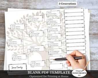 Printable Genealogy Form ~ 5 Generation Pedigree ~ Optimized for Print at Home ~ PDF MOCCHA