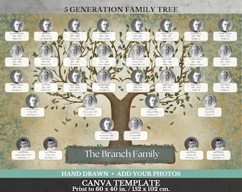 5 Generation Family Tree with Photos ~ Canva Template ~ TUTO