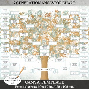 Family Tree Template ~ 7 Generation Ancestry Pedigree ~ Edit in Canva ~ HOYA
