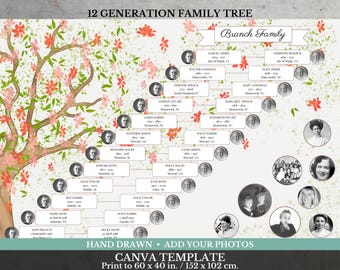 12 Generation Family Tree with Photos ~ DAR / SAR & Mayflower ~ Canva Template ~ CHERIZ