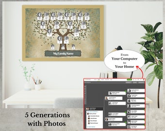 Printable Family Tree Chart ~ Editable Photo Poster with 5 Generations ~ Canva Template ~ TUTO