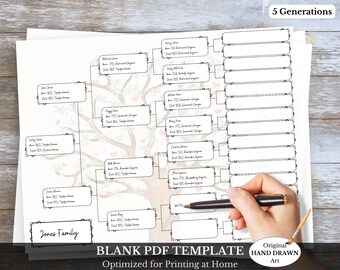 Family Tree PDF ~ 5 Generation ~ Optimized for Home Printing ~ PDF AMORE