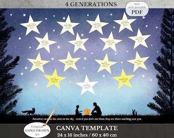 Family Tree Template ~ Genealogy Gift ~ Digital Download ~ Grandparent & Grandchild Gift~ STARS