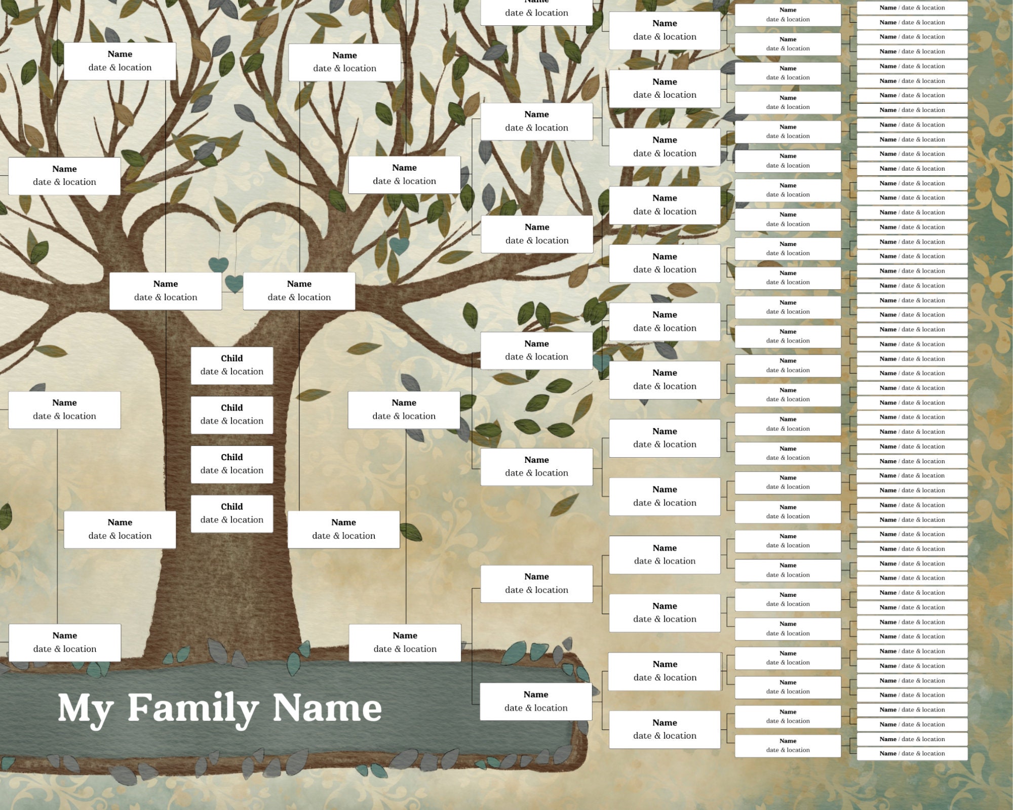 8 Generation Large Blank Family Tree Genealogy Chart Digital - Etsy