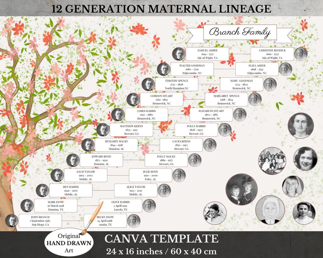 Editable Family Tree Template ~ Printable Ancestry Pedigree ~ Canva ...