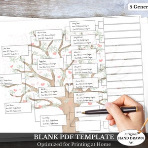 Printable Genealogy Form 5 Generation Pedigree Optimized for Print at ...