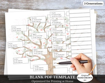 Printable Genealogy Form ~ 5 Generation Pedigree ~ Optimized for Print at Home ~ PDF EEN