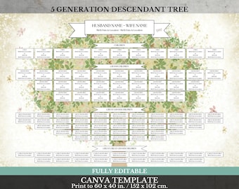Family Reunion 5 Generation Family Tree ~ Descendant Chart ~ Canva Template ~ HONEY-5