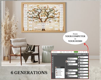 Blank Family Tree ~ Rustic 6 Generation Template ~ Genealogy Worksheet ~ Edit with Canva ~ LEEF