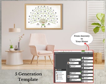 Family Tree Fan Chart ~ 5 Generations with Photo Frames ~ Fillable in Canva ~ Unique Wall Art ~ RONDVYF PHOTO