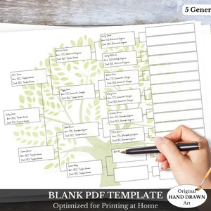 Family Tree PDF ~ 5 Generation ~ Optimized for Home Printing ~ PDF GREEN