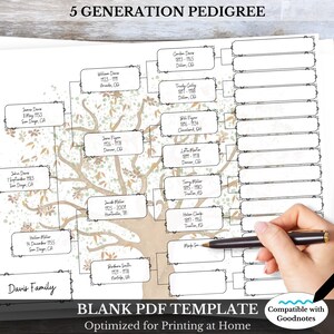 5 generatie stamboom afdrukbaar ~ pdf-stamboomkaart ~ digitale genealogiesjabloon ~ werkblad DIY voorouders ~ compatibel met Goodnotes ~ ELD