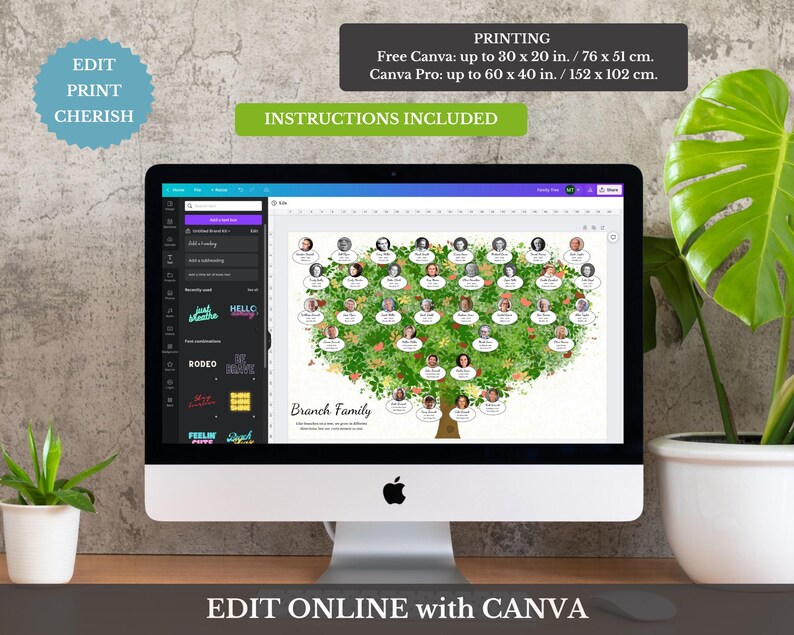 5 Generation Family Tree With Photos ~ Canva Template ~ ARBOR - Etsy
