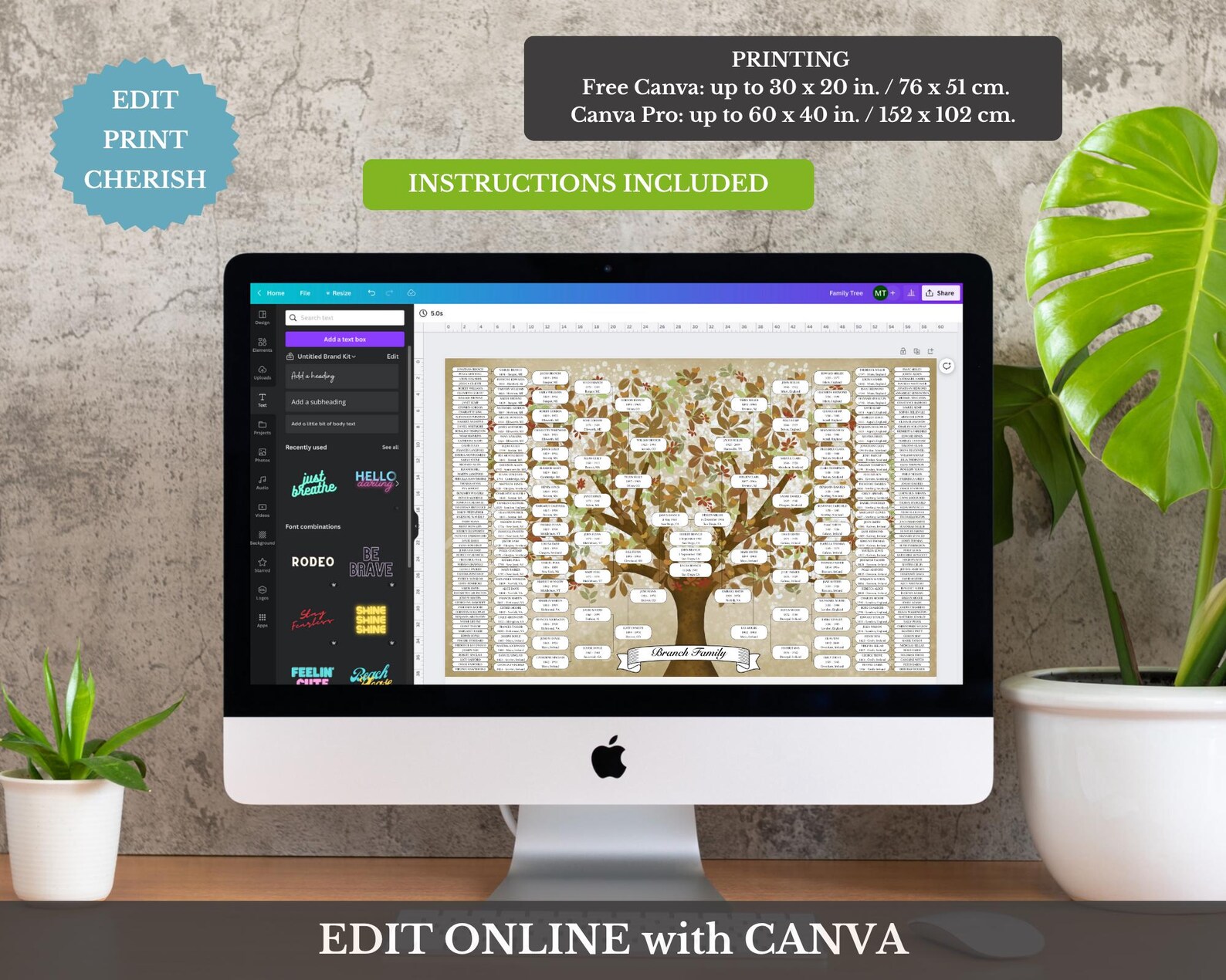 8 Generation Large Blank Family Tree ~ Canva Template ~ CORTADO - Etsy